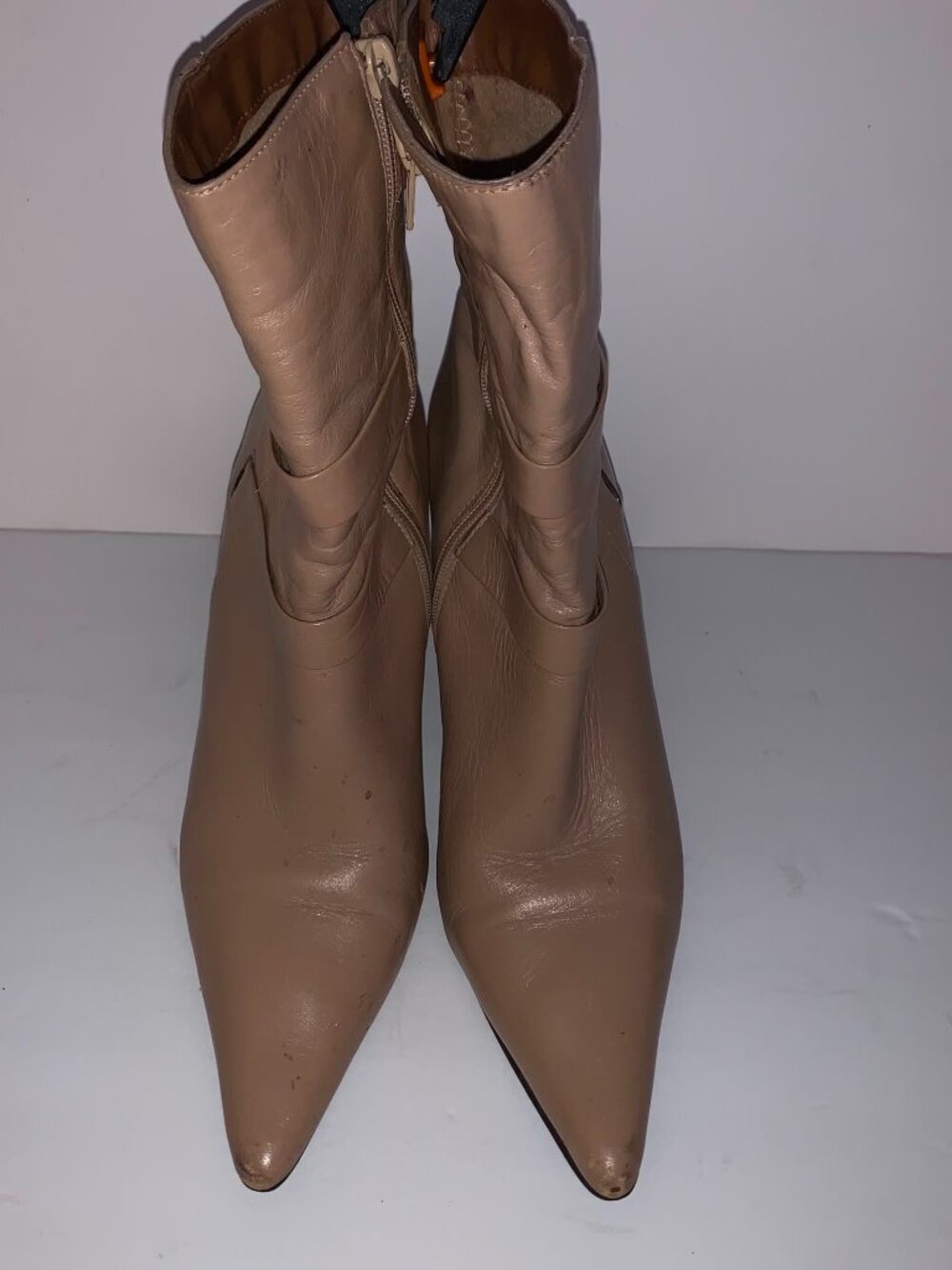 Beige Leather Ankle Booties, 7 1/2M